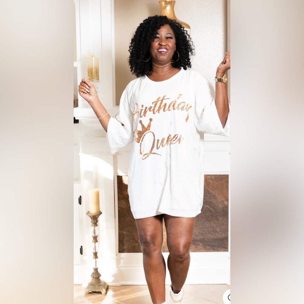 White and Gold 'Birthday Queen' Sweater